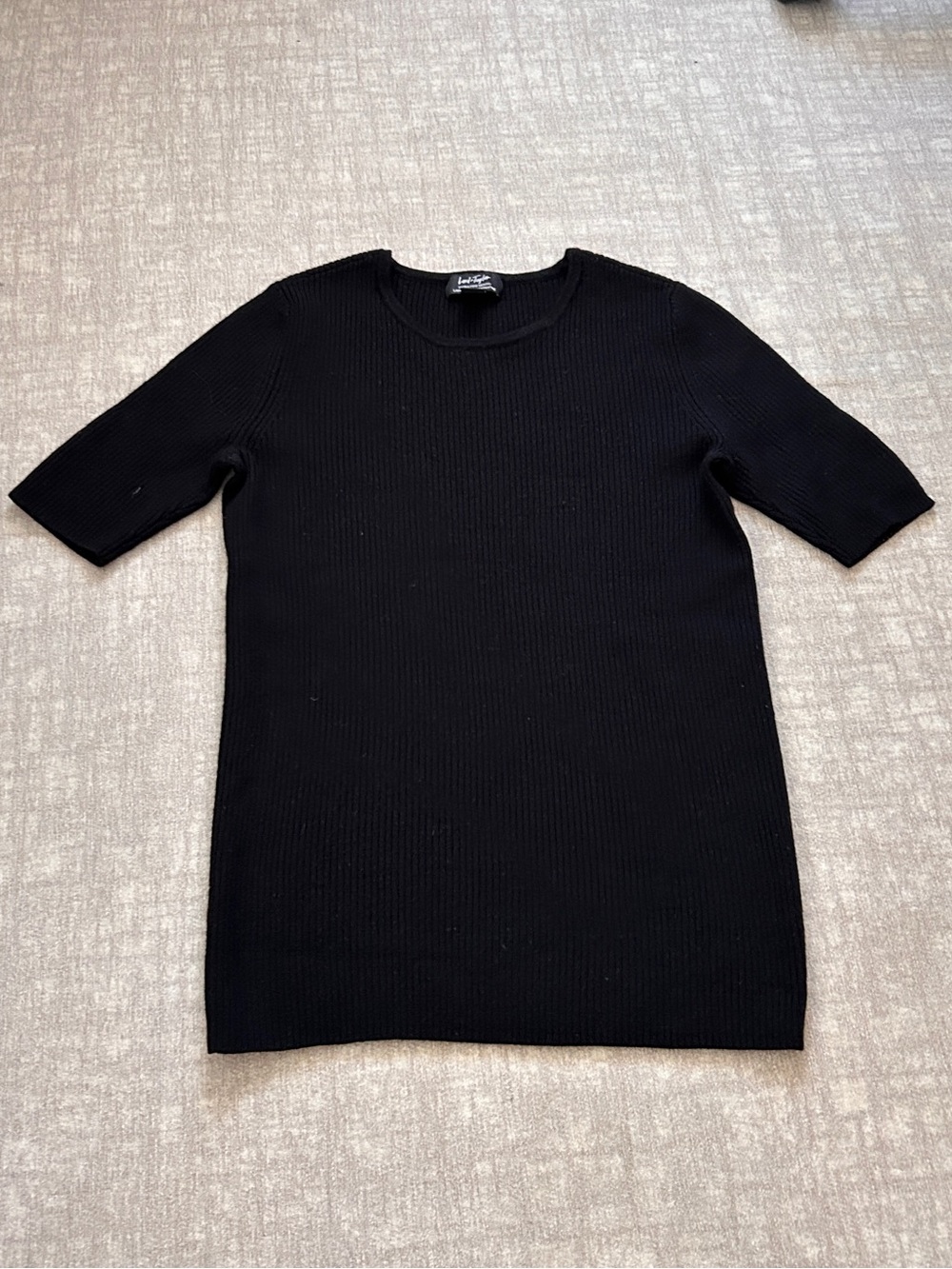 Lord & Taylor Black Merino Wool Short-Sleeve Sweater Size XS